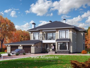 Проекты домов Альфаплан - «Висла» — особняк с двусветной столовой и гаражом на два автомобиля - превью основного изображения