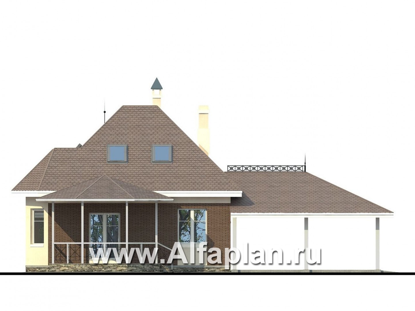 Проекты домов Альфаплан - «Душечка плюс» - компактный дом с навесом для машин - изображение фасада №4