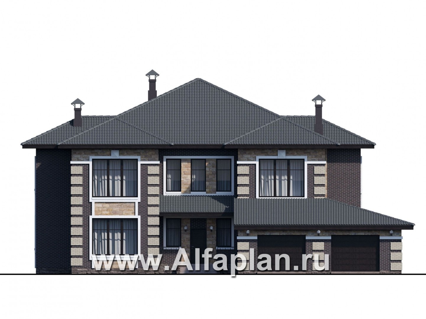 «Двина» — проект двухэтажного дома, особняк с биллиардной и с террасой, с гаражом на 2 авто - фасад дома