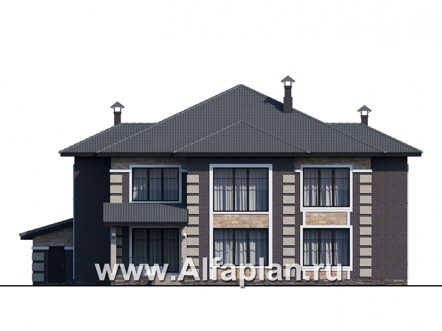«Двина» — проект двухэтажного дома, особняк с биллиардной и с террасой, с гаражом на 2 авто - фасад дома