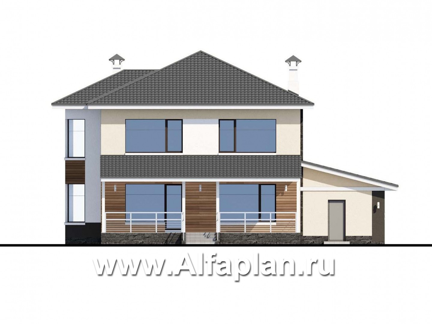 Проекты домов Альфаплан - "Акварель" - двухэтажный коттедж с гаражом и террасой - изображение фасада №4