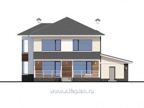 Проекты домов Альфаплан - "Акварель" - двухэтажный коттедж с гаражом и террасой - превью фасада №4