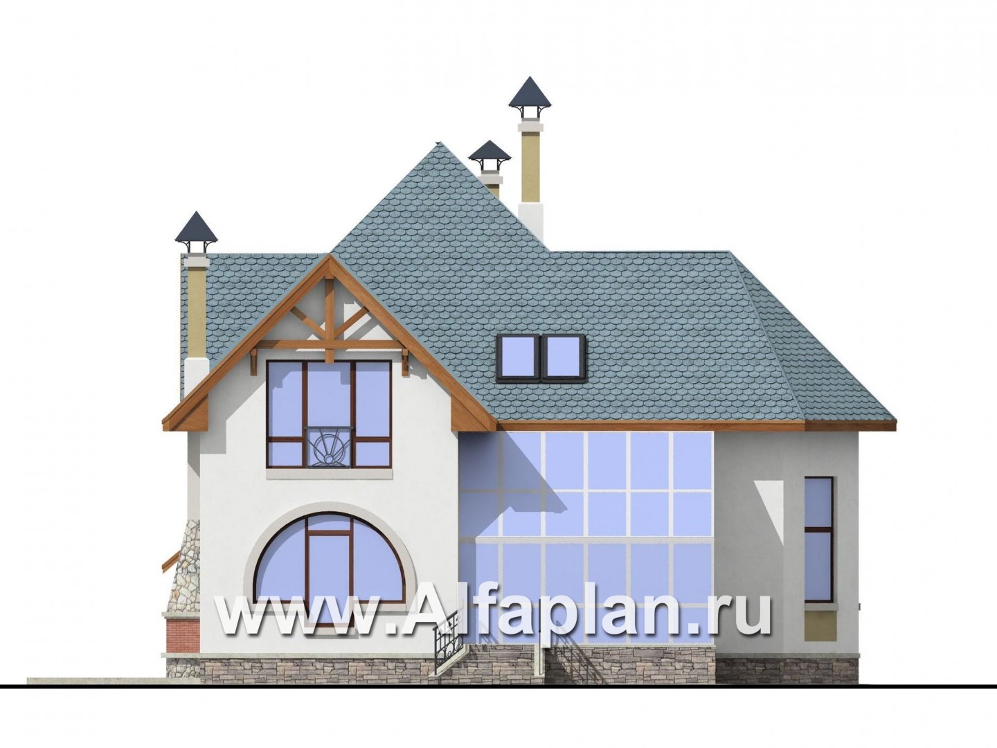 Проекты домов Альфаплан - Загородный дом с террасой-барбекю и зимним садом - изображение фасада №3