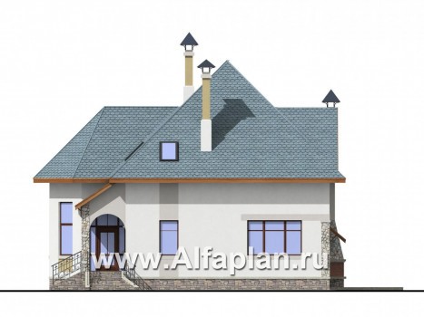 Проекты домов Альфаплан - Загородный дом с террасой-барбекю и зимним садом - превью фасада №2