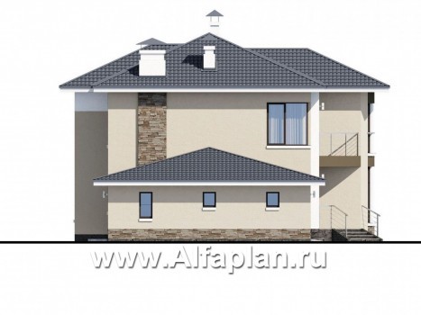 Проекты домов Альфаплан - «Меркурий» - стильный коттедж с большой террасой и балконом - превью фасада №3