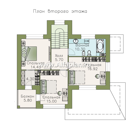 Проекты домов Альфаплан - «Модерн» - изящный коттедж в стиле начала 20-го века - превью плана проекта №2