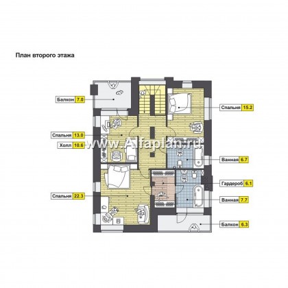 Проекты домов Альфаплан - Двухэтажный дом с шатровой кровлей - превью плана проекта №2
