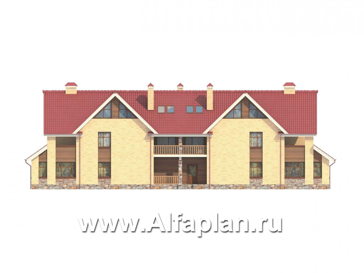Проекты домов Альфаплан - Дом на две семьи из крупноформатных блоков - изображение фасада №1