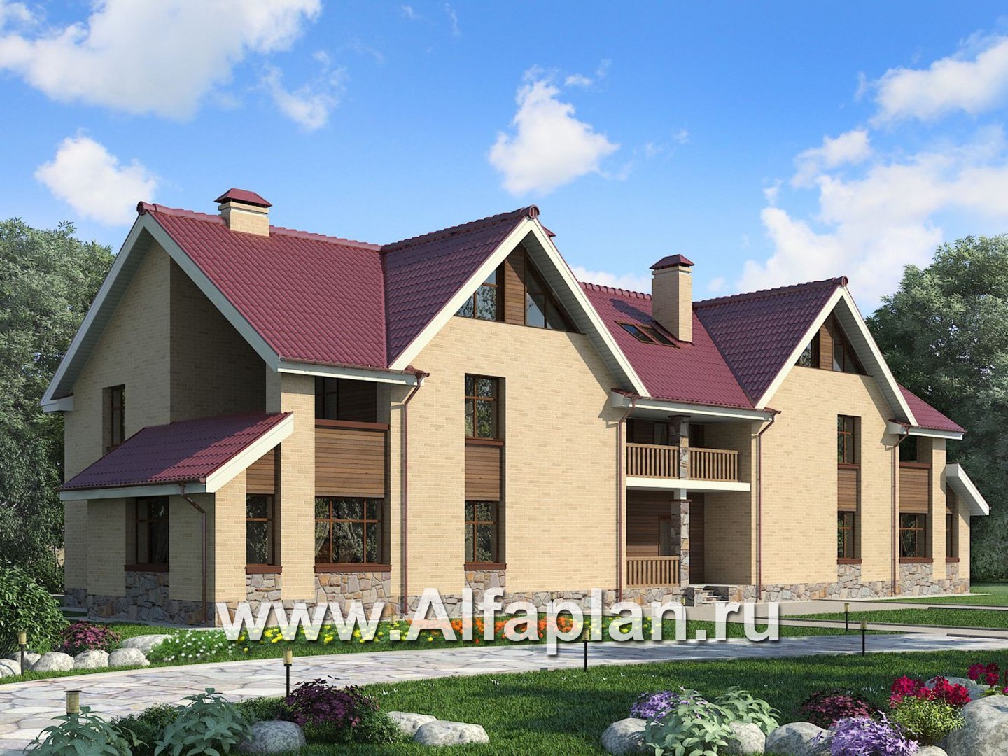 Проекты домов Альфаплан - Дом на две семьи из крупноформатных блоков - дополнительное изображение №1