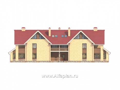 Проекты домов Альфаплан - Дом на две семьи из крупноформатных блоков - превью фасада №1