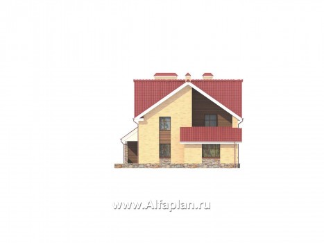 Проекты домов Альфаплан - Дом на две семьи из крупноформатных блоков - превью фасада №4
