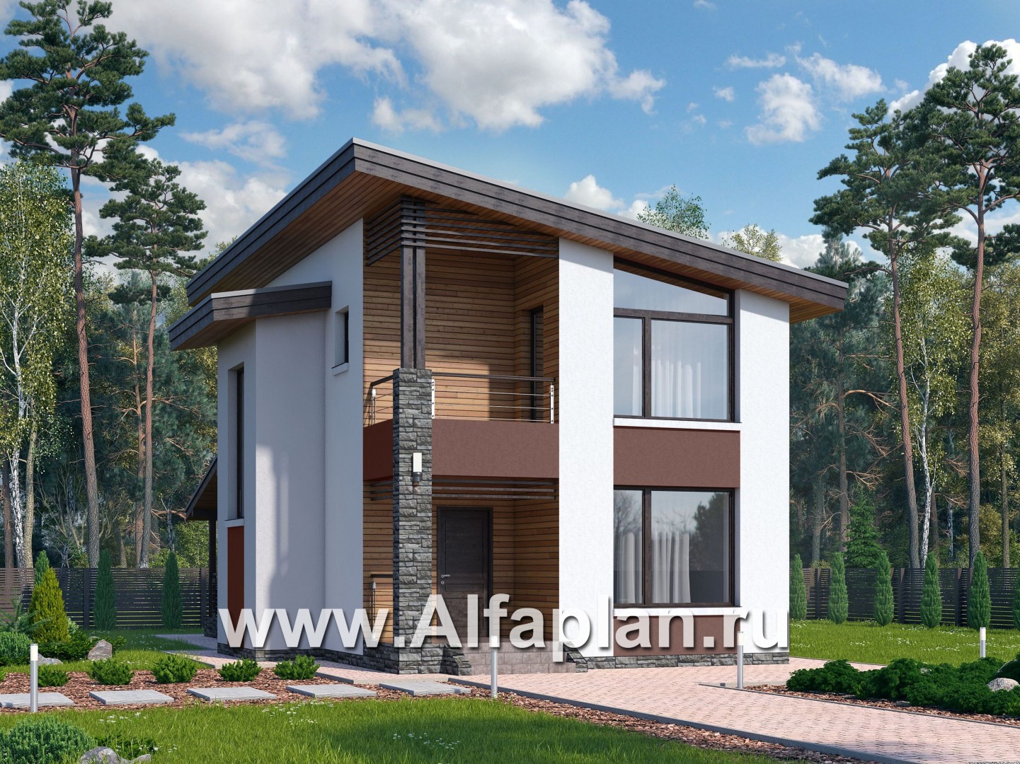 Проекты домов Альфаплан - «Арс» - дом с односкатной кровлей для узкого участка - основное изображение