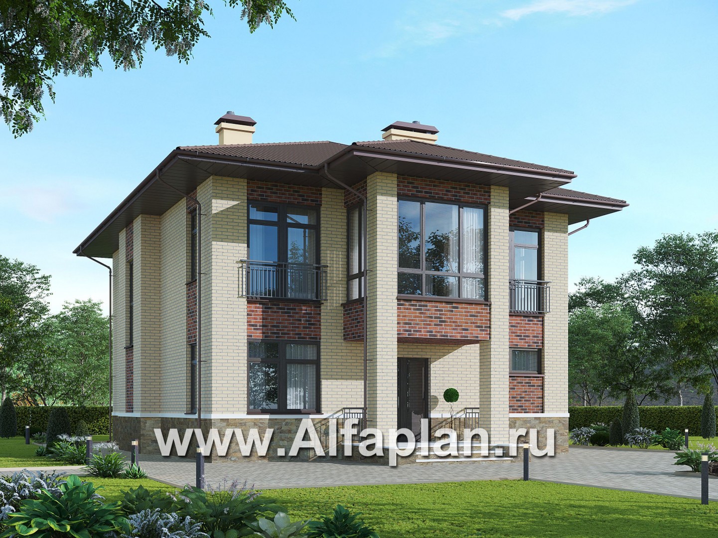 Проекты домов Альфаплан - Двухэтажный особняк с большой гостиной - основное изображение