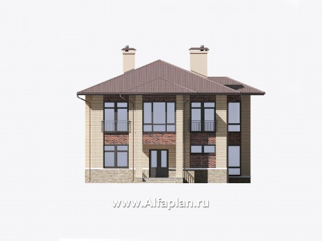 Проекты домов Альфаплан - Двухэтажный особняк с большой гостиной - превью фасада №1