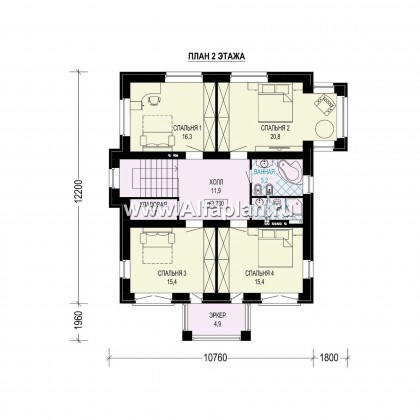Проекты домов Альфаплан - Двухэтажный особняк с большой гостиной - превью плана проекта №2
