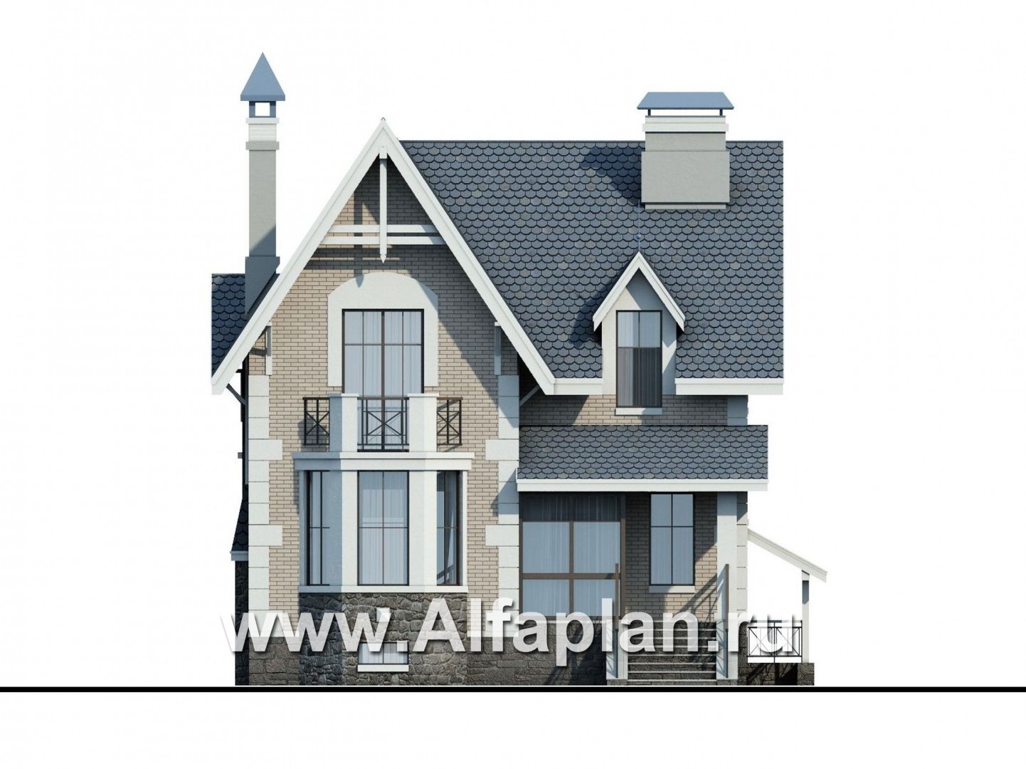 Проекты домов Альфаплан - «Стелла Плюс» — компактный дом с цокольным этажом - изображение фасада №1