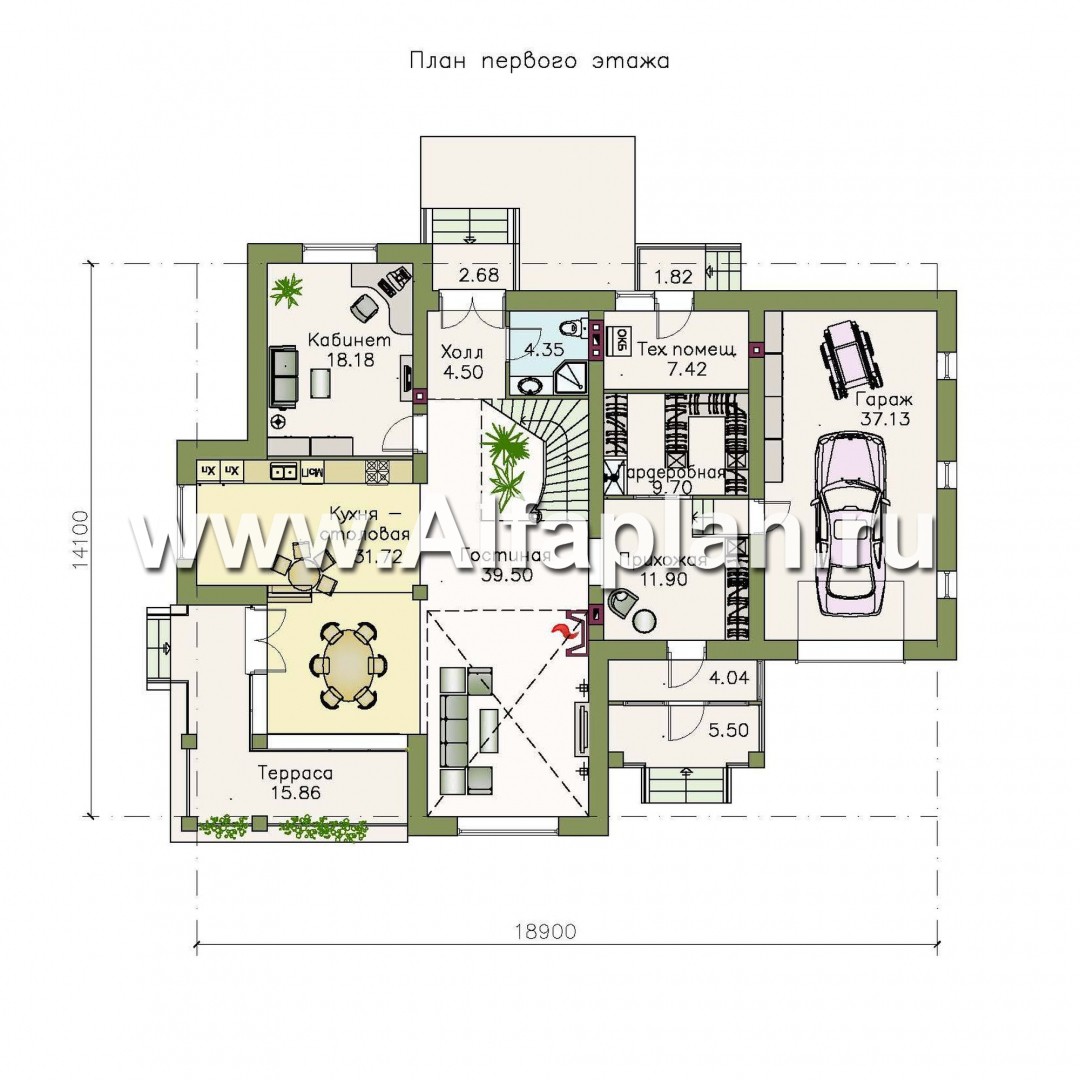 Проекты домов Альфаплан - «Голицын»- коттедж с двусветной гостиной и гаражом - изображение плана проекта №1