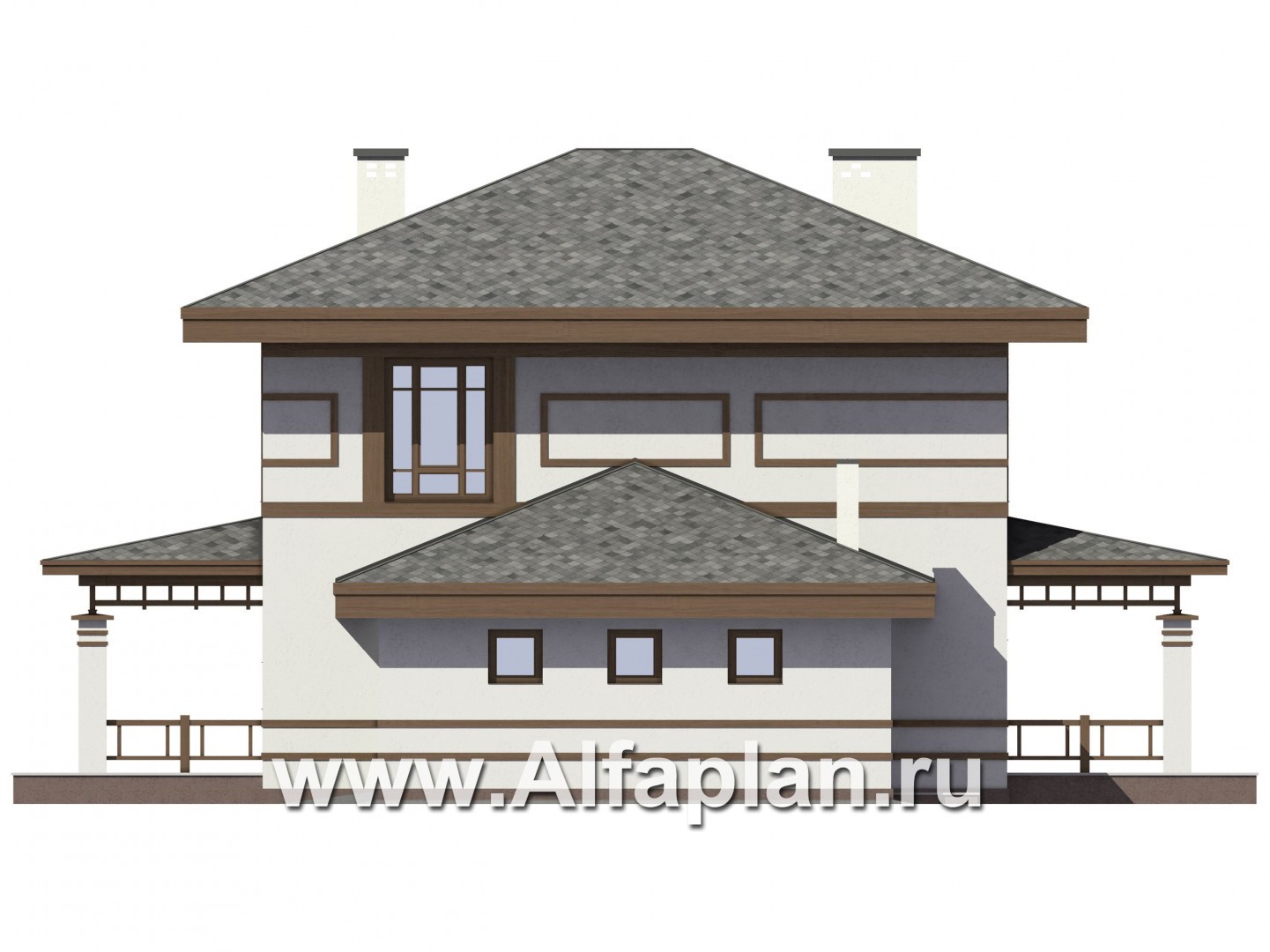 Проекты домов Альфаплан - Двухэтажный коттедж в восточном стиле с гаражом - изображение фасада №4
