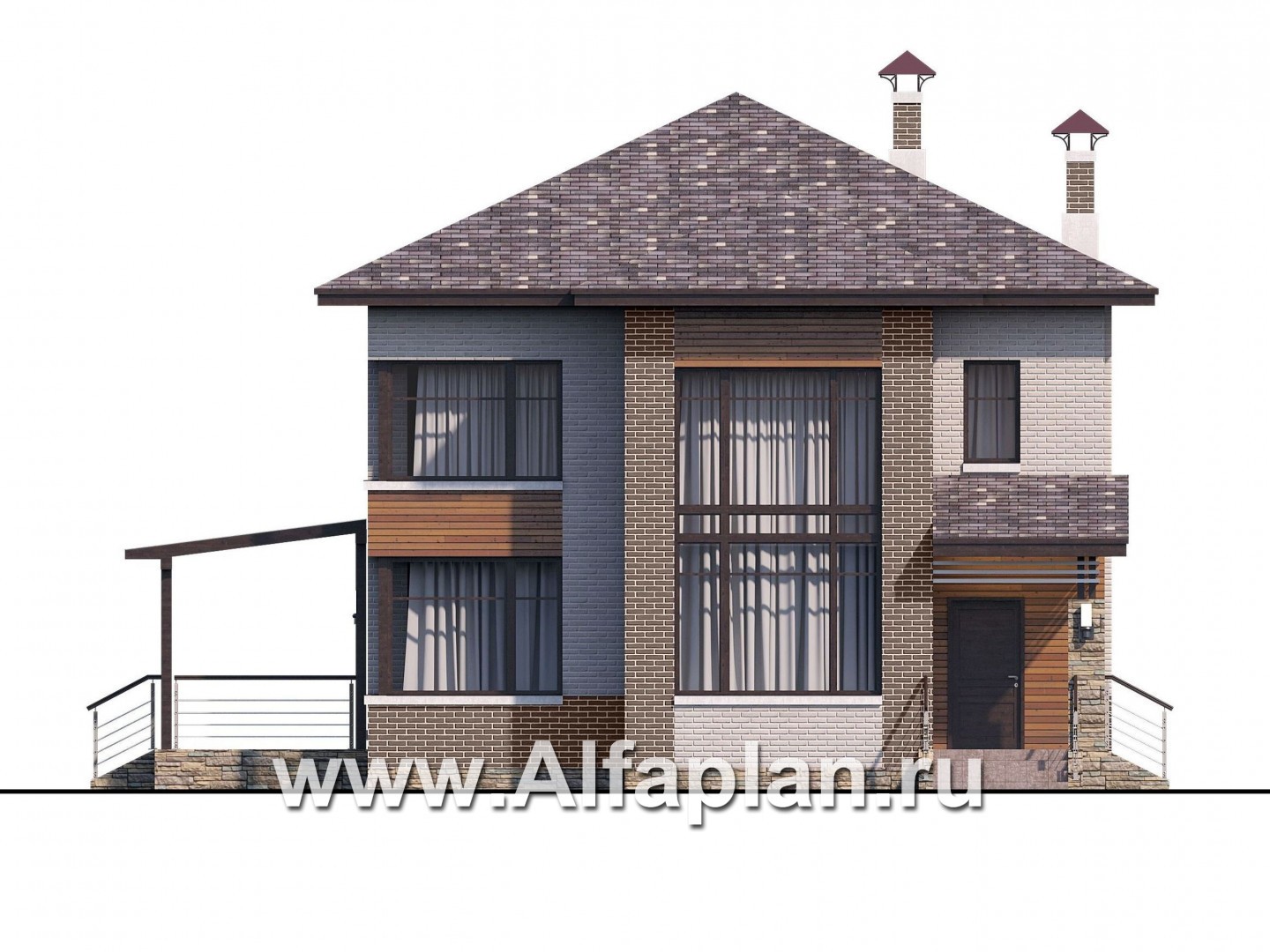 Проекты домов Альфаплан - Стильный двухэтажный коттедж со вторым светом - изображение фасада №1