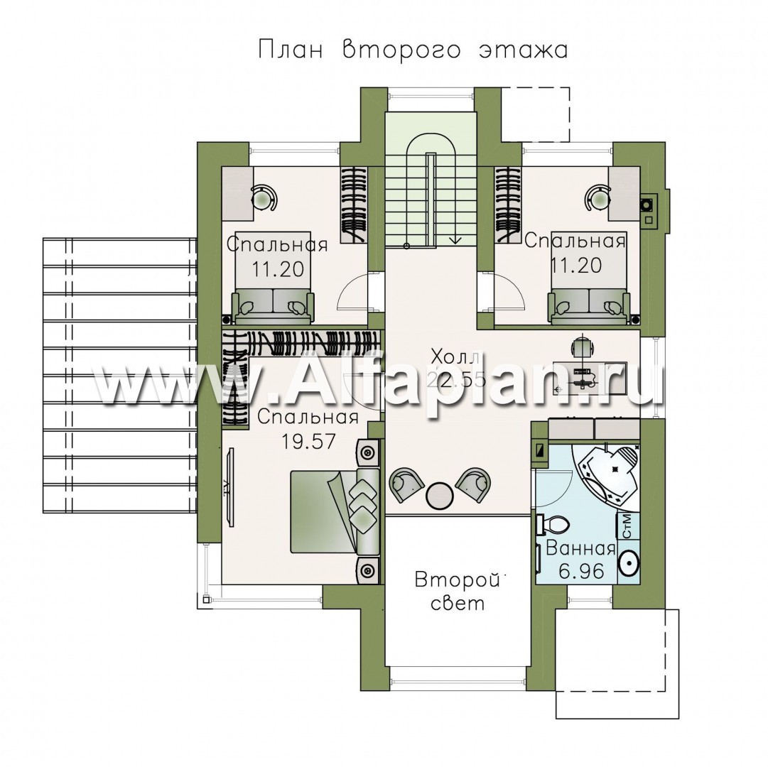 Проекты домов Альфаплан - Стильный двухэтажный коттедж со вторым светом - изображение плана проекта №2