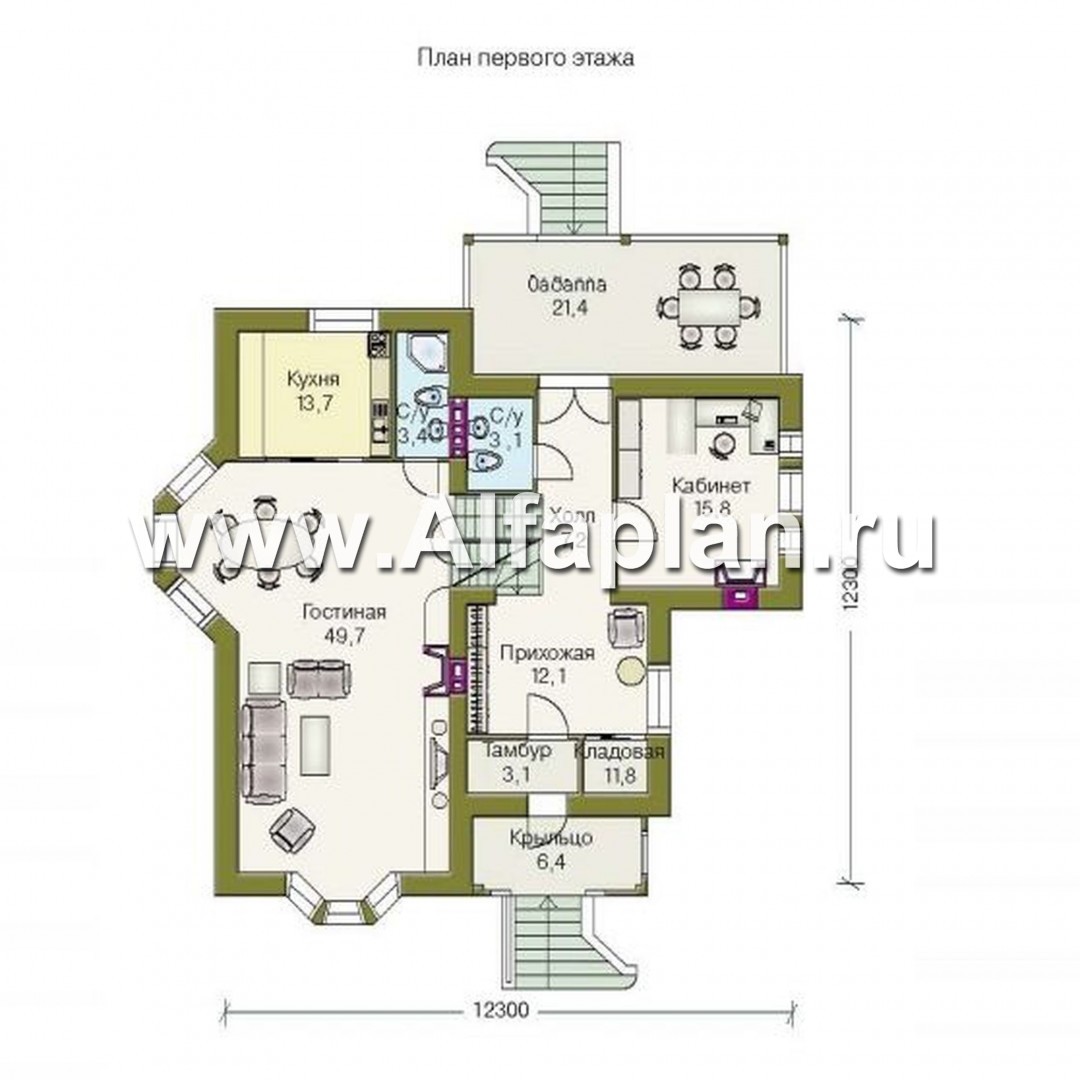 Проекты домов Альфаплан - «Серебряный век» - загородный дом с элементами арт-нуво - план проекта №2