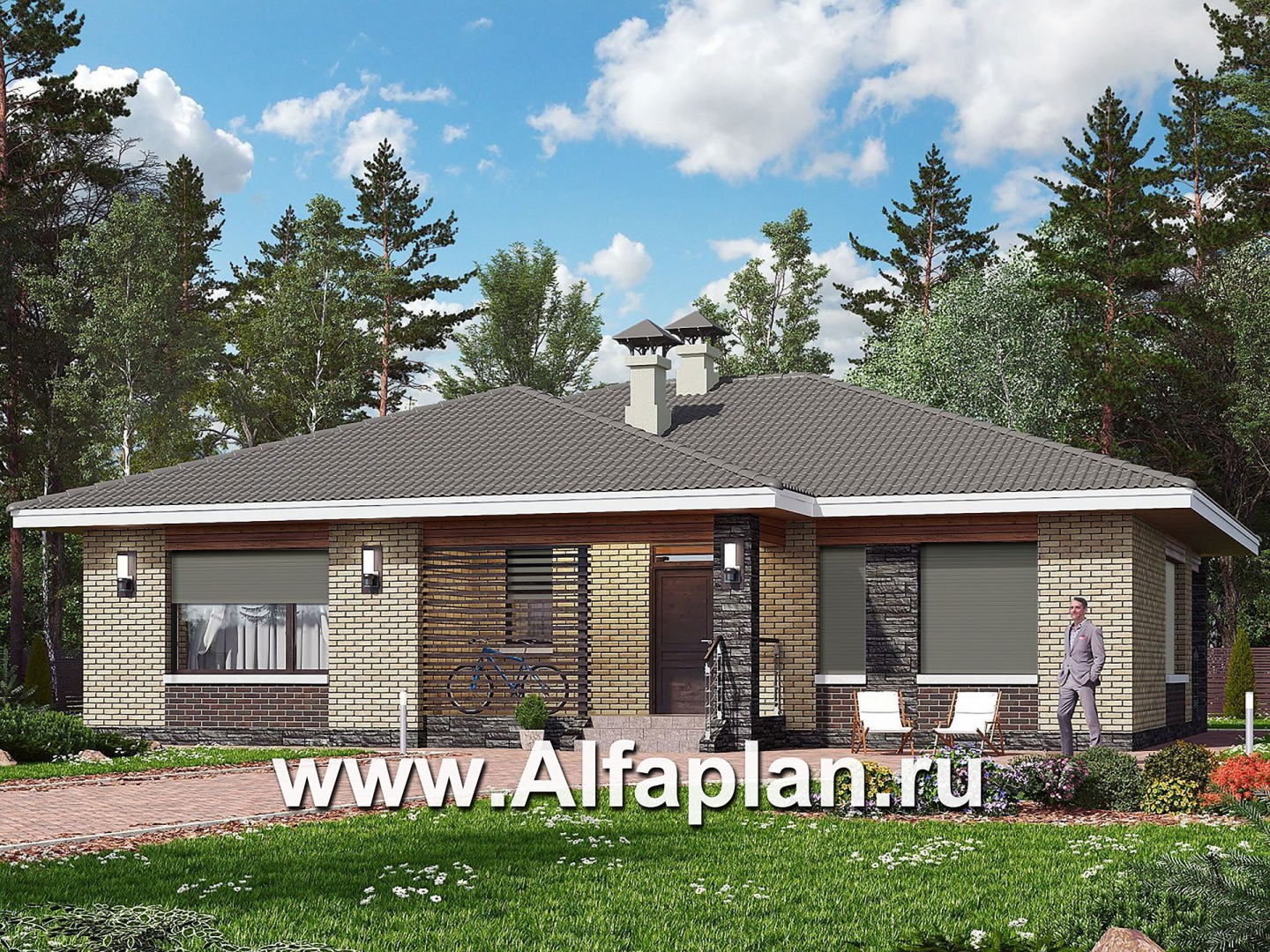 Проекты домов Альфаплан - «Вуокса» - стильный коттедж с комфортной планировкой - дополнительное изображение №1