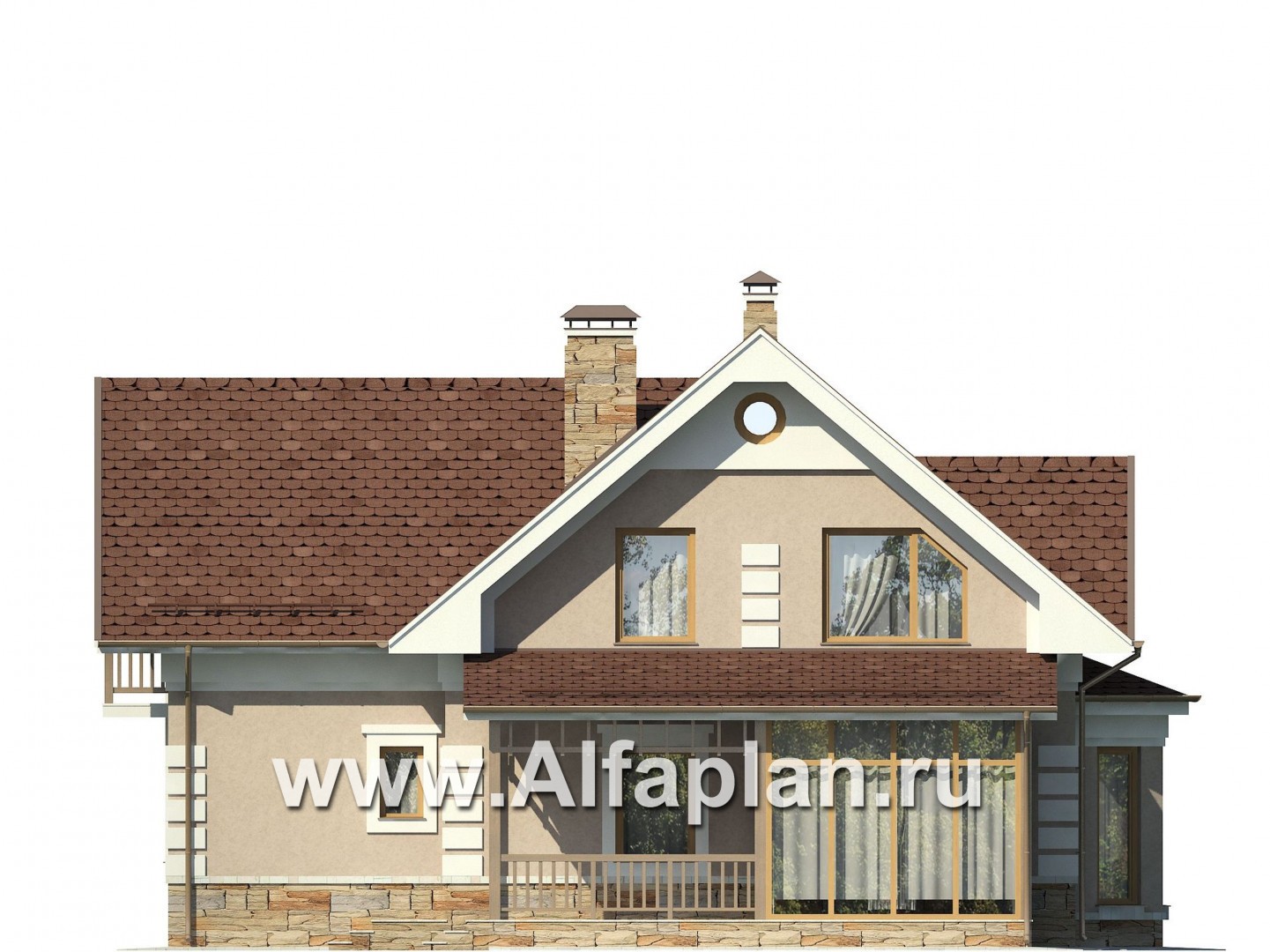 Проекты домов Альфаплан - Уютный загородный дом с верандой - изображение фасада №3