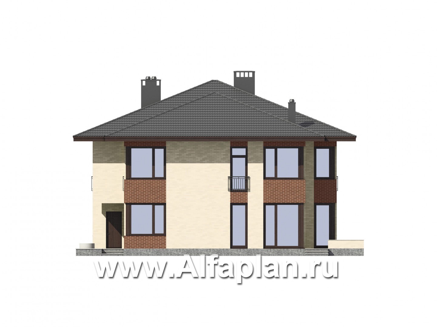 Проекты домов Альфаплан - Блокированный дом на 2 семьи - изображение фасада №2