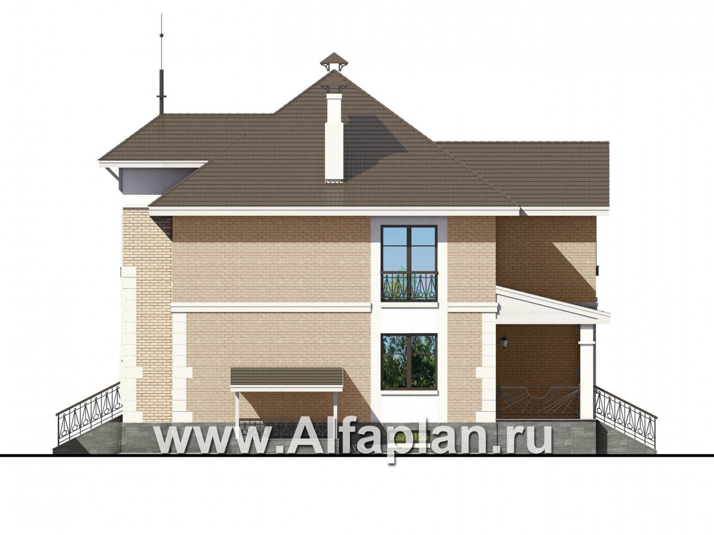 Проекты домов Альфаплан - «Феникс» - коттедж с компактным планом и цокольным этажом - изображение фасада №3