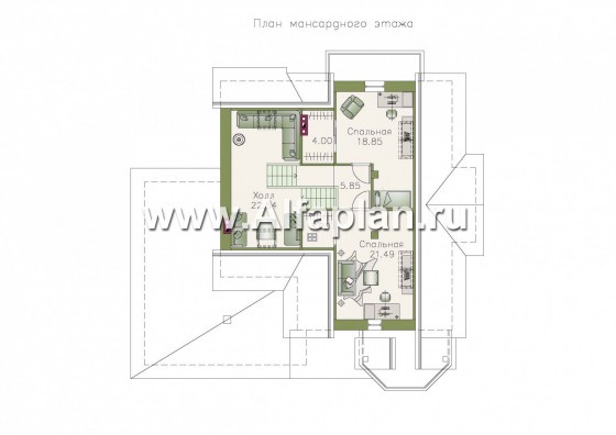 Проекты домов Альфаплан - «Белый ветер» - загородный коттедж с жилой мансардой - превью плана проекта №3