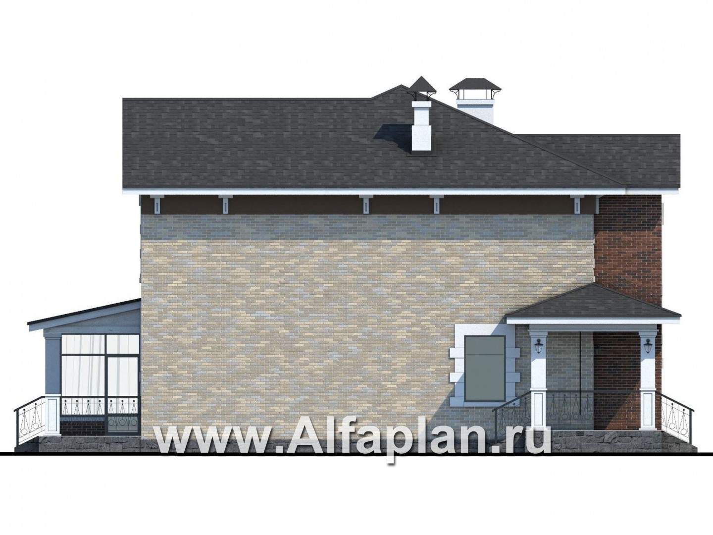 Проекты домов Альфаплан - «Равновесие» - изящный коттедж с террасами - изображение фасада №3