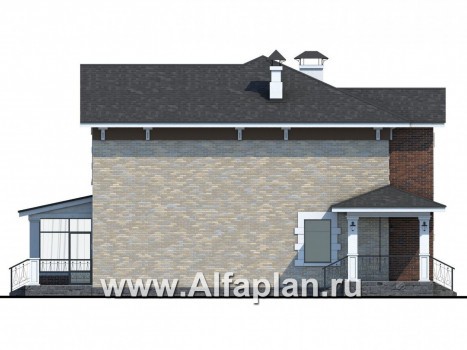 Проекты домов Альфаплан - «Равновесие» - изящный коттедж с террасами - превью фасада №3