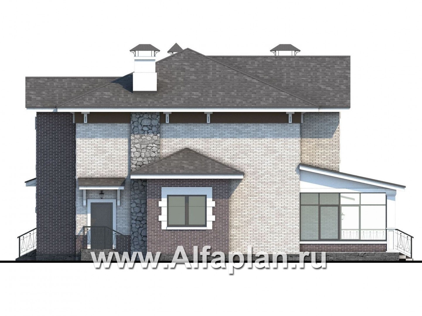 Проекты домов Альфаплан - «Равновесие» - изящный коттедж с террасами и гаражом - изображение фасада №2