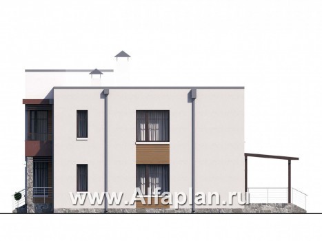 Проекты домов Альфаплан - «Эвр» - современный коттедж с плоской кровлей - превью фасада №2