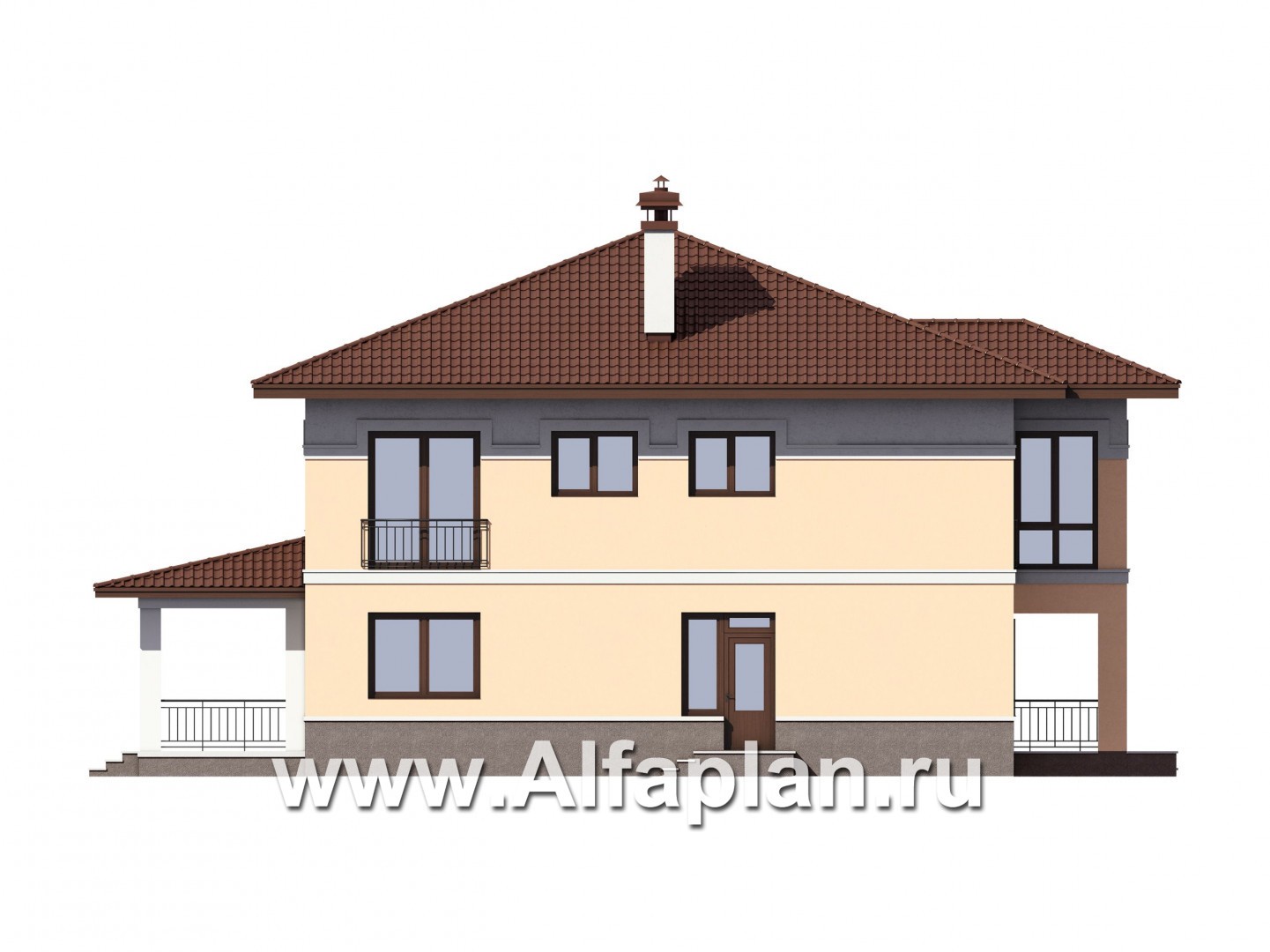 Проекты домов Альфаплан - Двухэтажный дом с эркером и террасой - изображение фасада №2