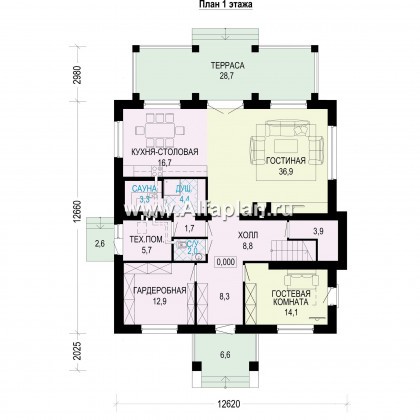 Проекты домов Альфаплан - Двухэтажный дом с эркером и террасой - превью плана проекта №1