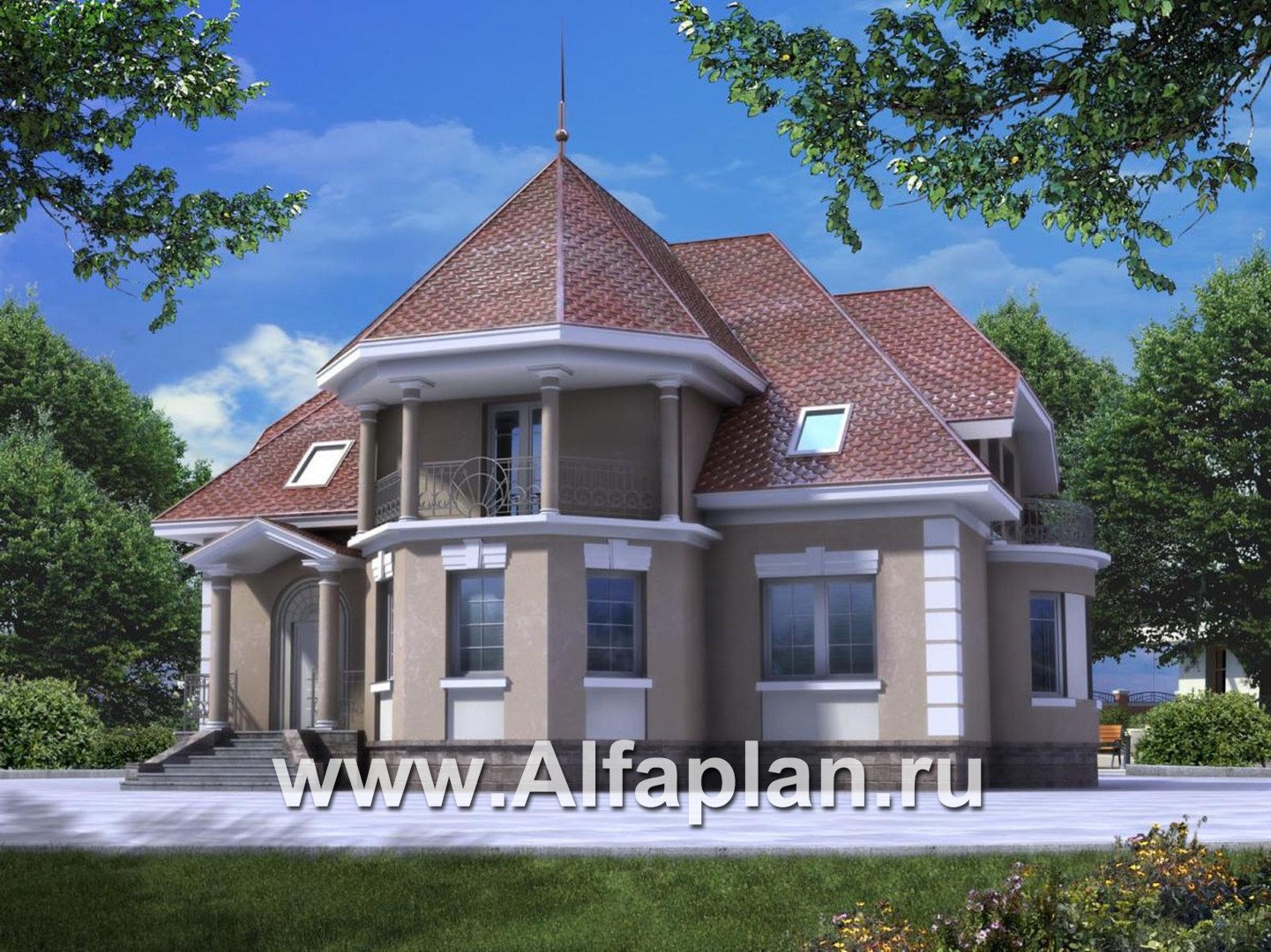Проекты домов Альфаплан - «Белта» -  двухэтажный коттедж в романтическом стиле - основное изображение