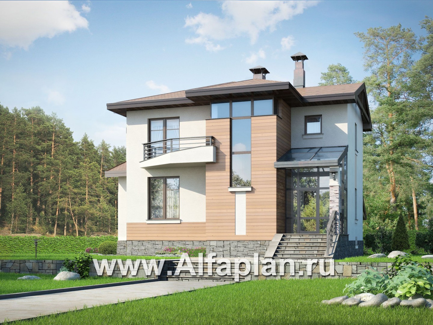 Проекты домов Альфаплан - «Тренд Плюс» - современный загородный дом - основное изображение