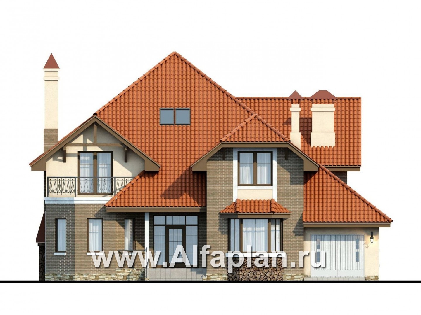 Проекты домов Альфаплан - «Гавань» - комфортабельный дом для большой семьи - изображение фасада №1