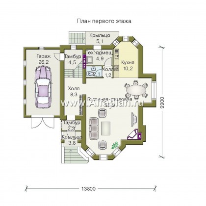 Проекты домов Альфаплан - «Фортуна» - небольшой загородный дом - превью плана проекта №1