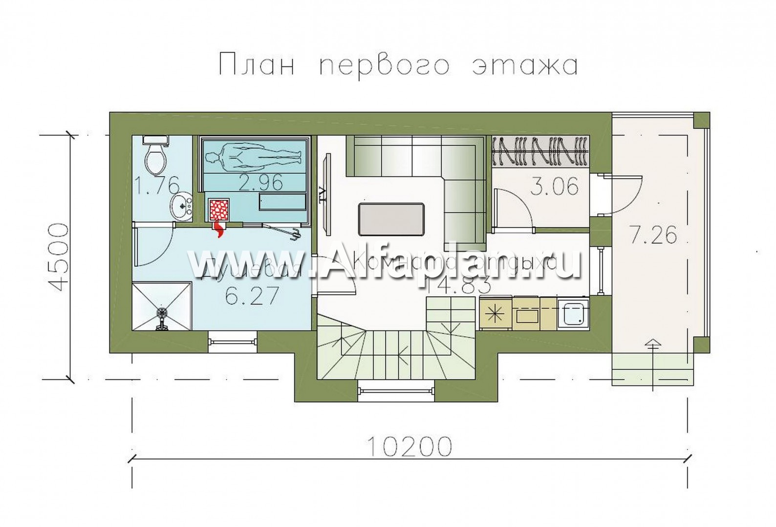 Проекты домов Альфаплан - Дом для отдыха (баня) с жилой мансардой - план проекта №1