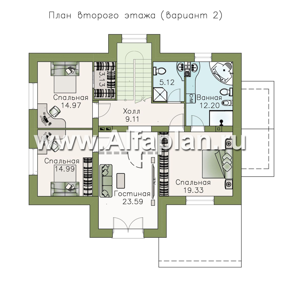 Проекты домов Альфаплан - «Ясная поляна» - удобный коттедж для большой семьи с бильярдной - план проекта №3