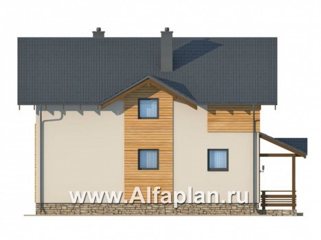 Проект дома из газобетона с мансардой, план с кабинетом на 1 эт, в стиле шале - превью фасада дома