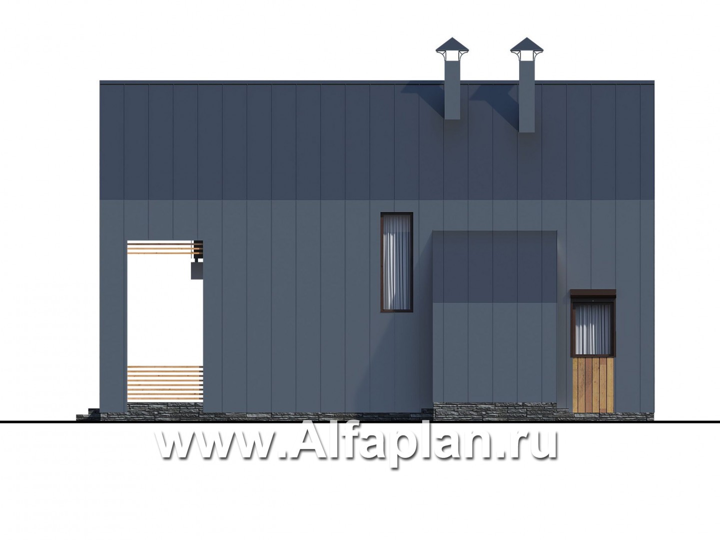 Проекты домов Альфаплан - «Сигма» - проект двухэтажного каркасного дома в стиле барн, с террасой - изображение фасада №2
