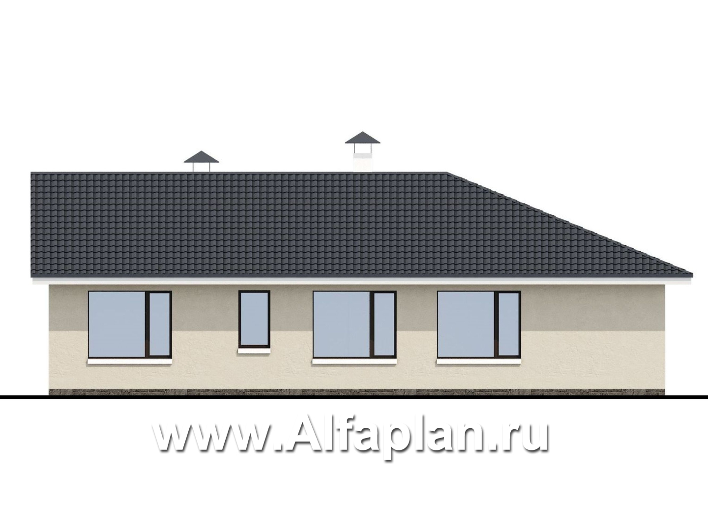 Проекты домов Альфаплан - «Яркий мир» - одноэтажный дом с высокой гостиной и просторной террасой - изображение фасада №4