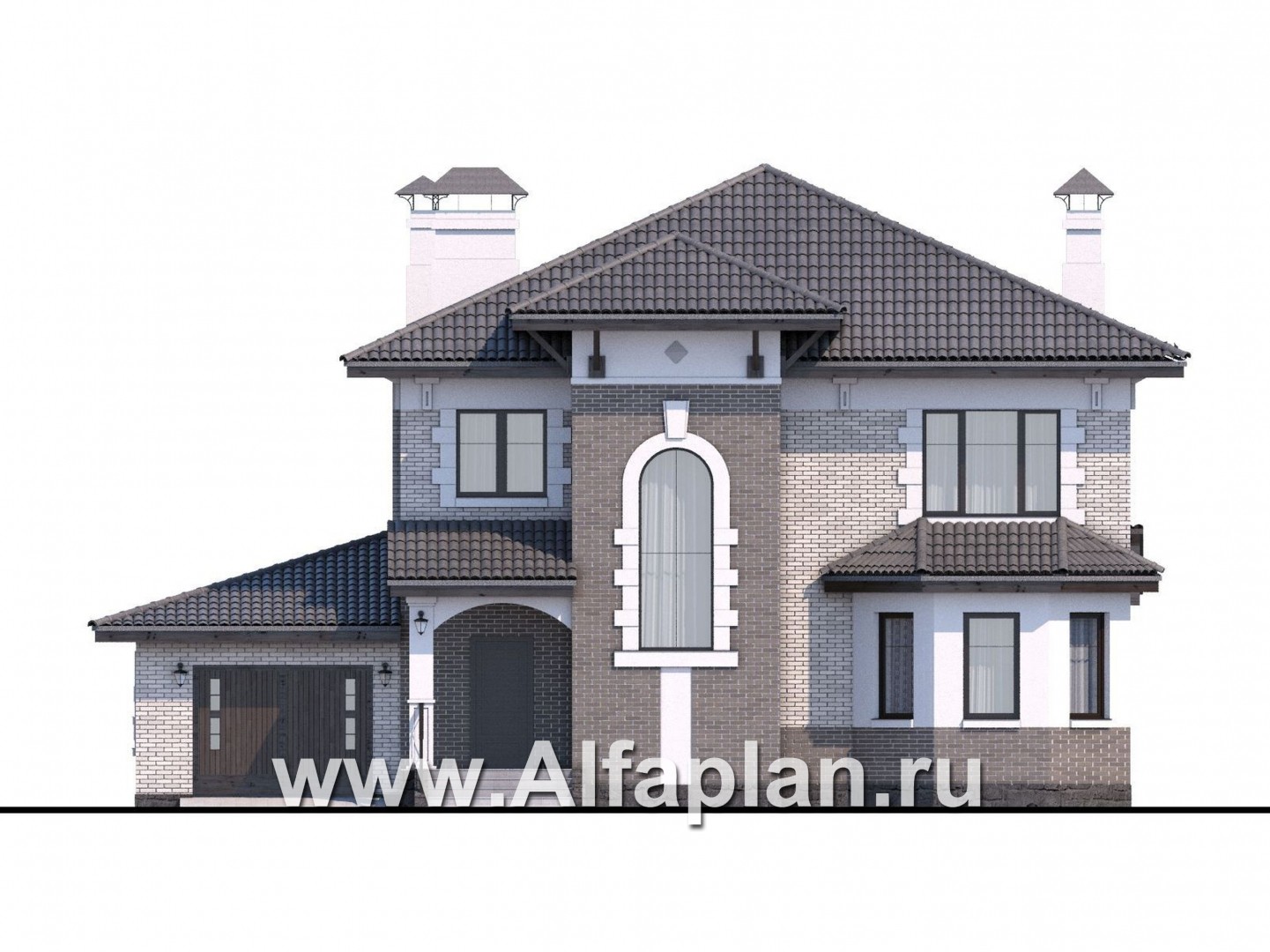 Проекты домов Альфаплан - «Амадей» - изысканный комфортный коттедж с гаражом - изображение фасада №1