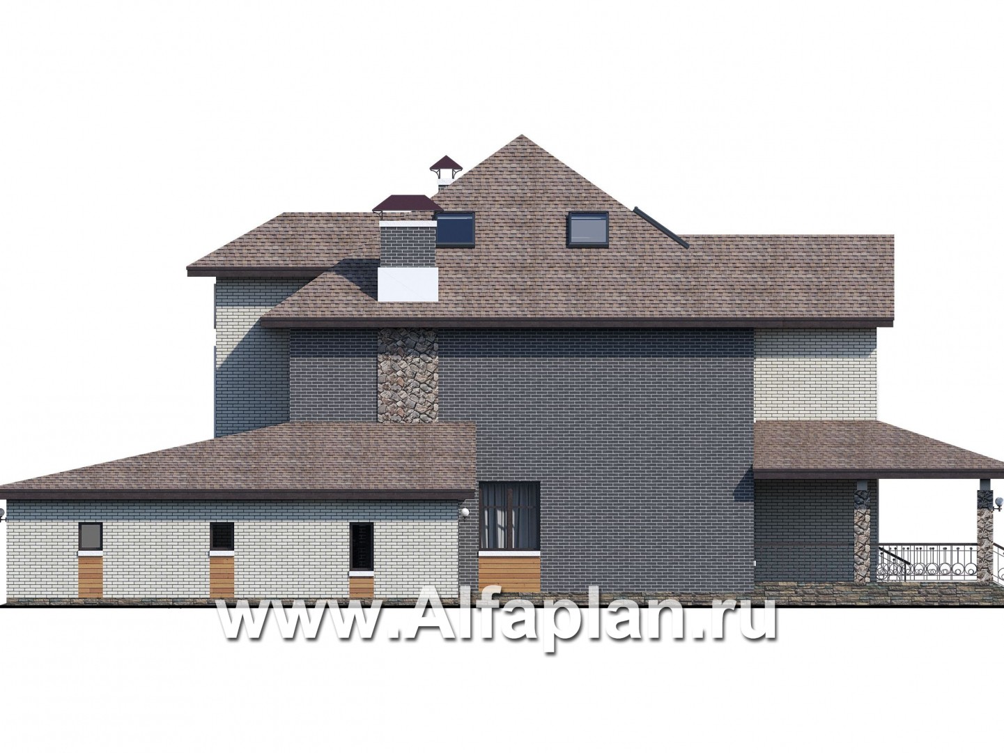 Проекты домов Альфаплан - «Демидов» - проект двухэтажного дома из кирпича, с мансардой в чердаке, с гаражом на 2 авто - изображение фасада №2