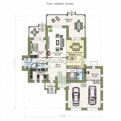 Проекты домов Альфаплан - «Демидов» - проект двухэтажного дома из кирпича, с мансардой в чердаке, с гаражом на 2 авто - превью плана проекта №1