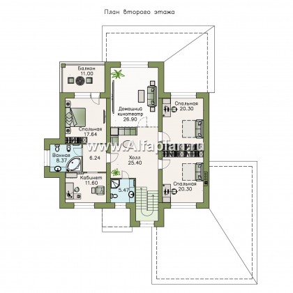 Проекты домов Альфаплан - «Демидов» - проект двухэтажного дома из кирпича, с мансардой в чердаке, с гаражом на 2 авто - превью плана проекта №2