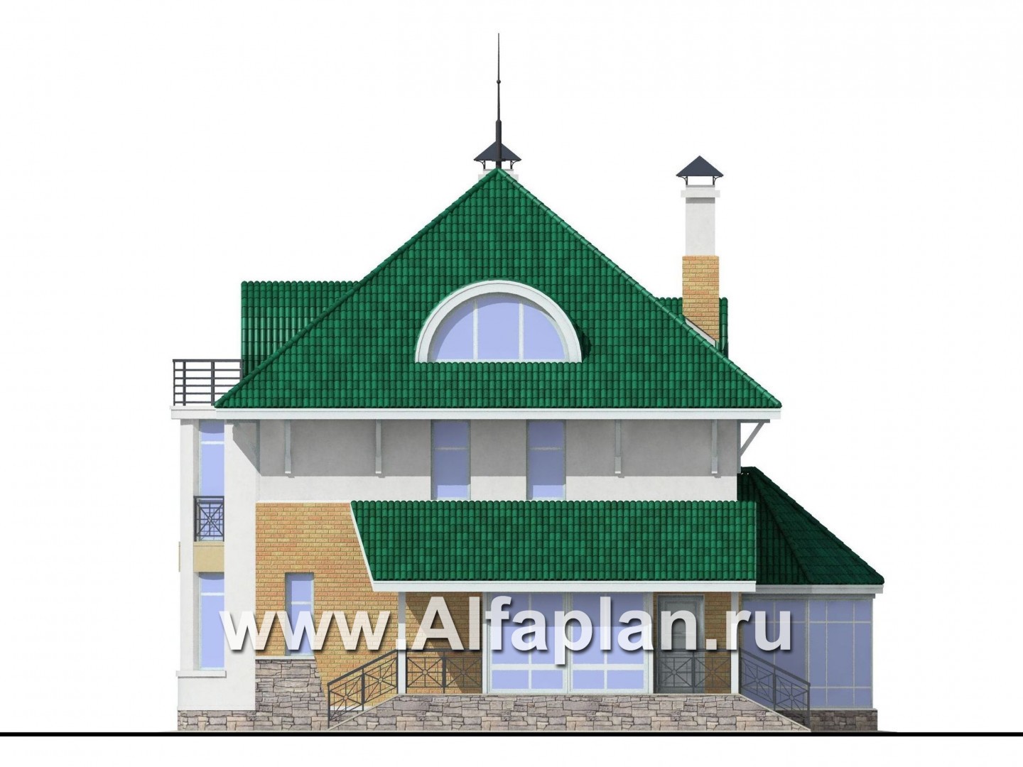 Проекты домов Альфаплан - «Петит» - проект двухэтажного загородного дома с просторной мансардой - изображение фасада №2